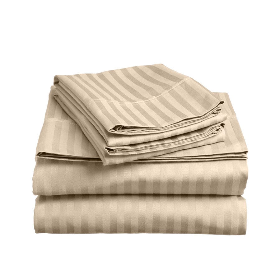 Cotton Home 6-piece Stripe Duvet Set Light Brown