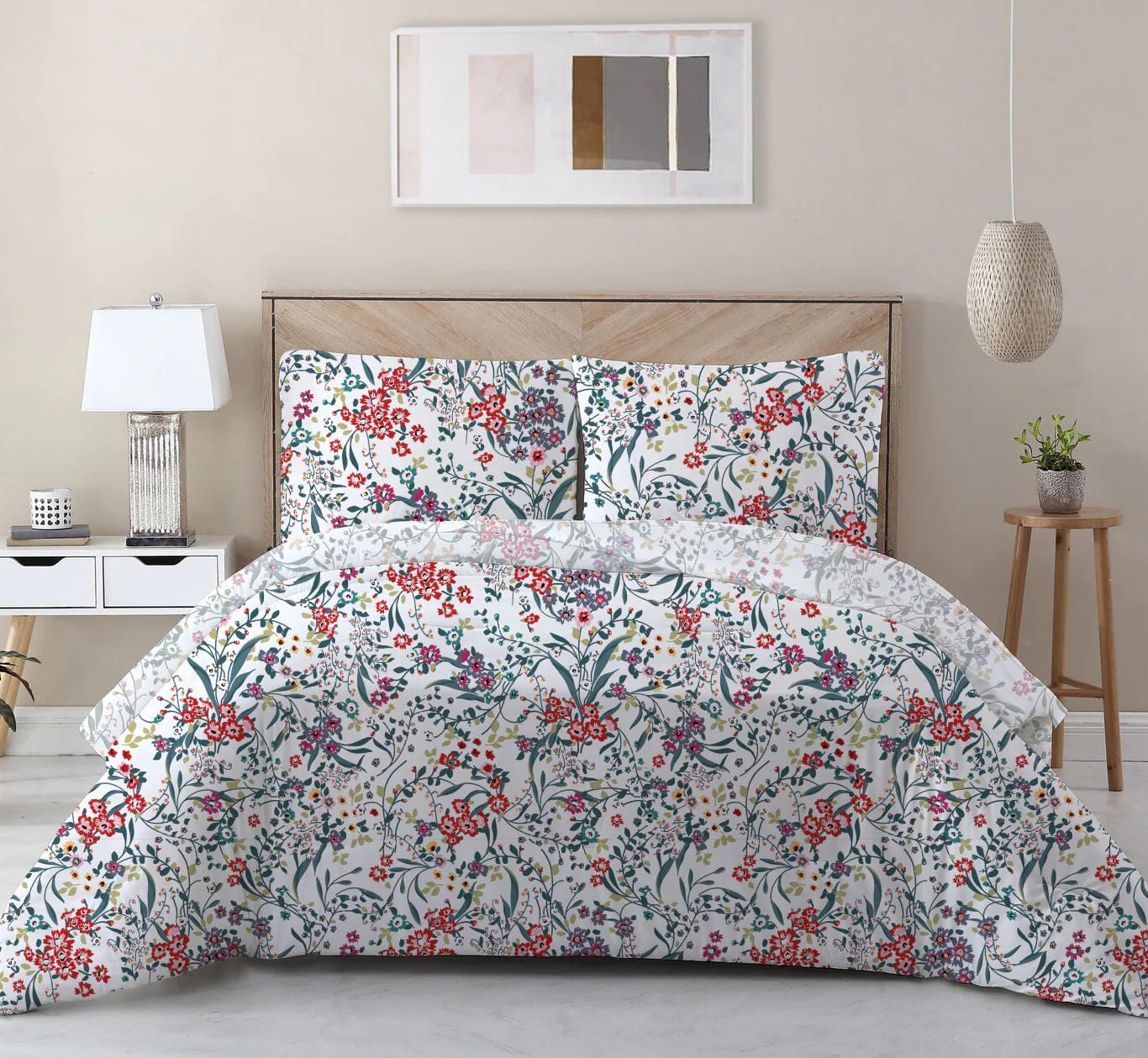 Cotton Home 100% Cotton Sateen 225T 3-piece Printed Prestine Comforter Set Floral Red