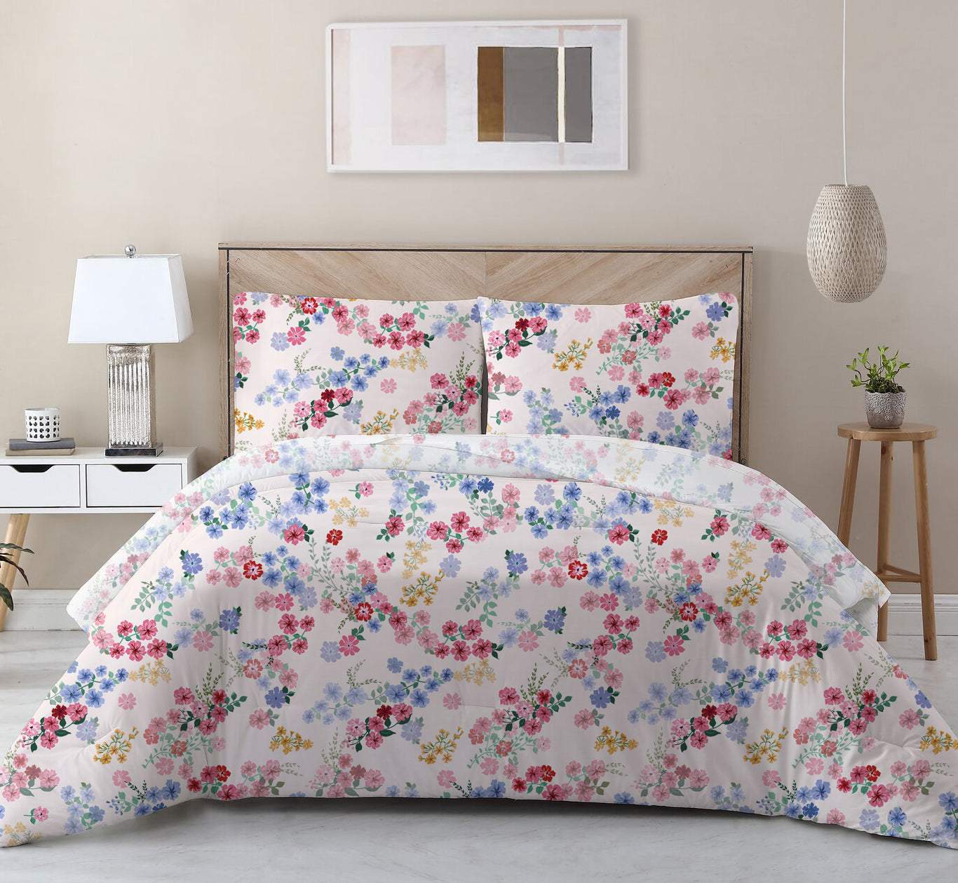 Cotton Home 100% Cotton 144TC 3-piece Printed Disty Comforter Set Floral Red