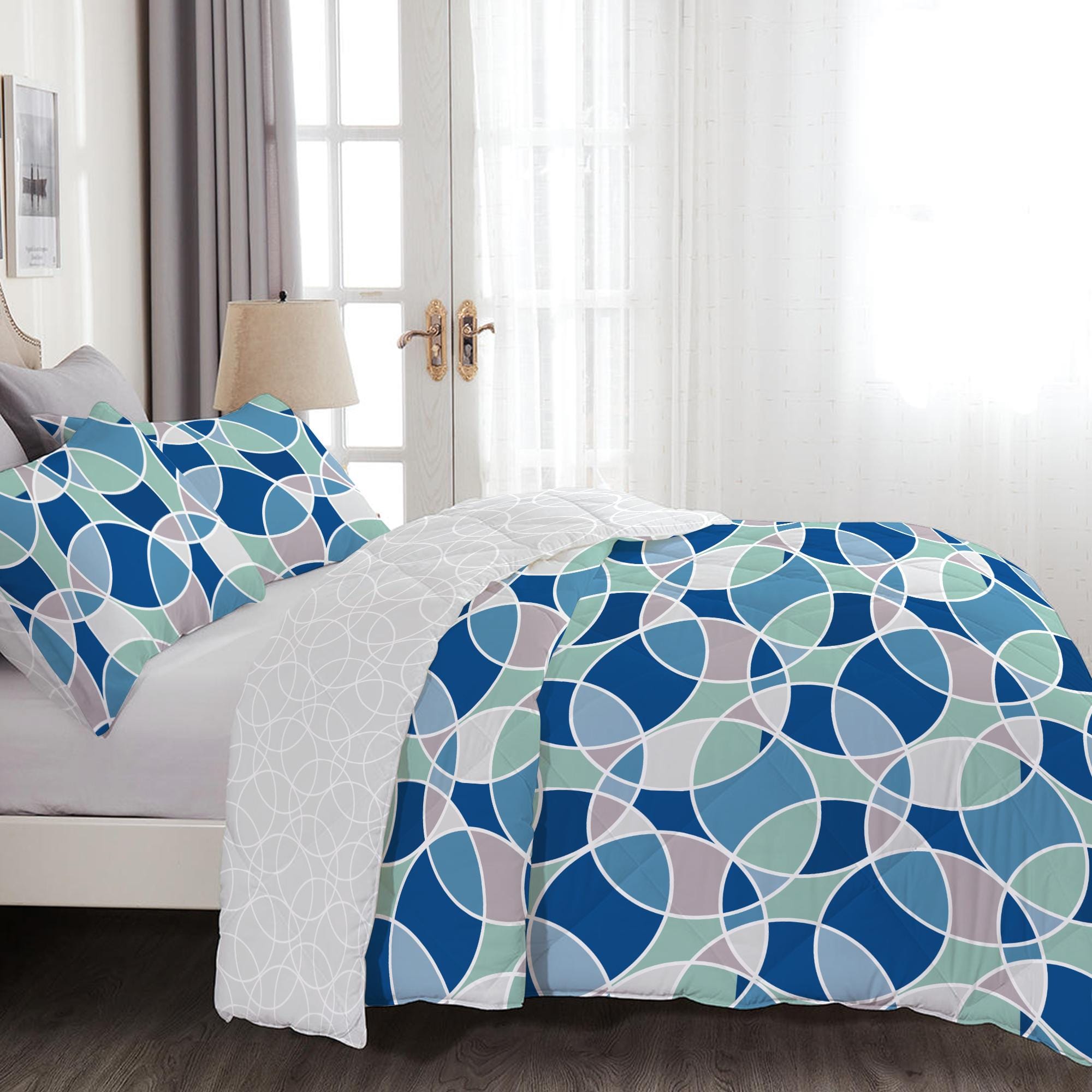 Cotton Home 4-Piece Luxury Cotton Comforter Set Bauhaus  Print Blue