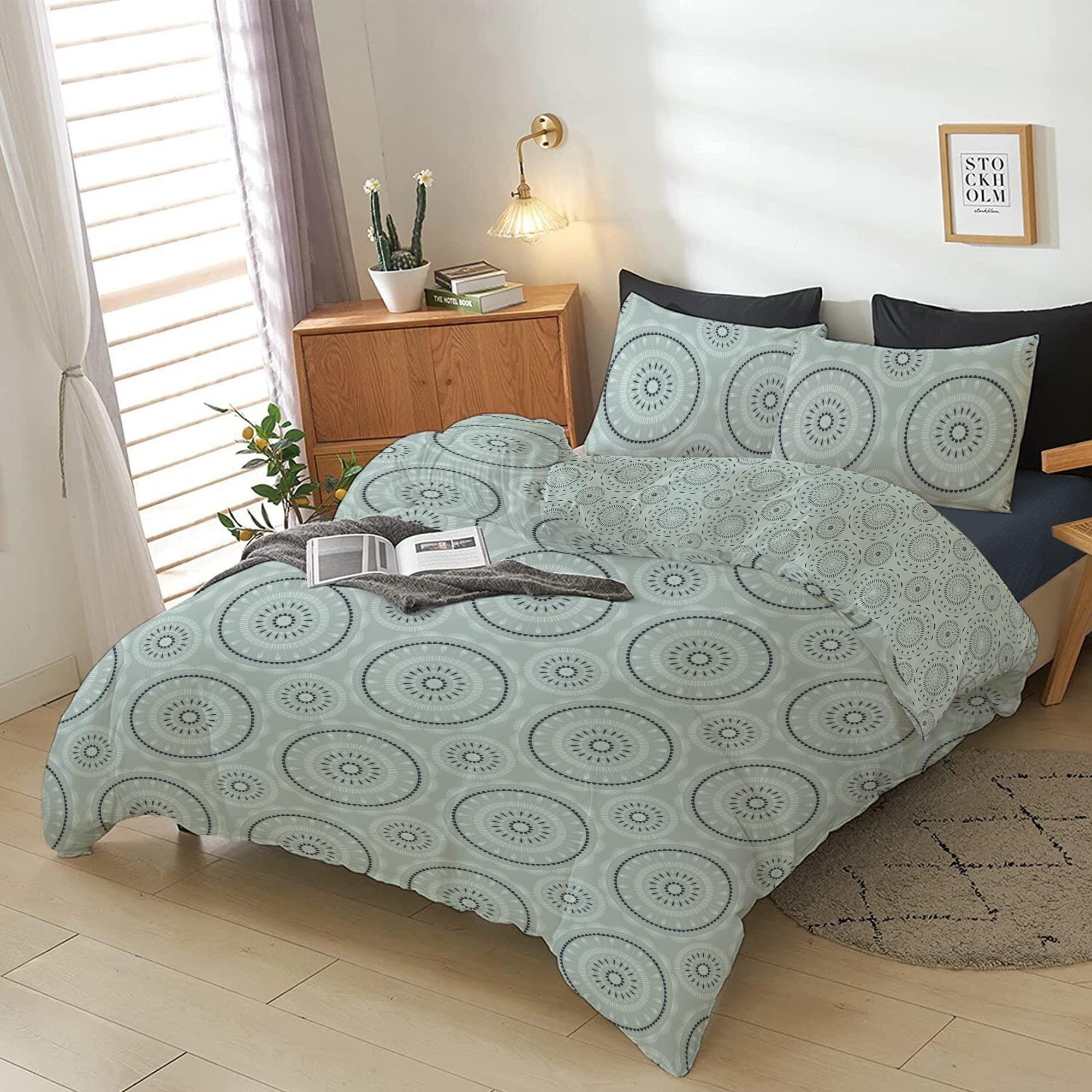 Cotton Home 4-Piece Luxury Cotton Comforter Set Circular Motif