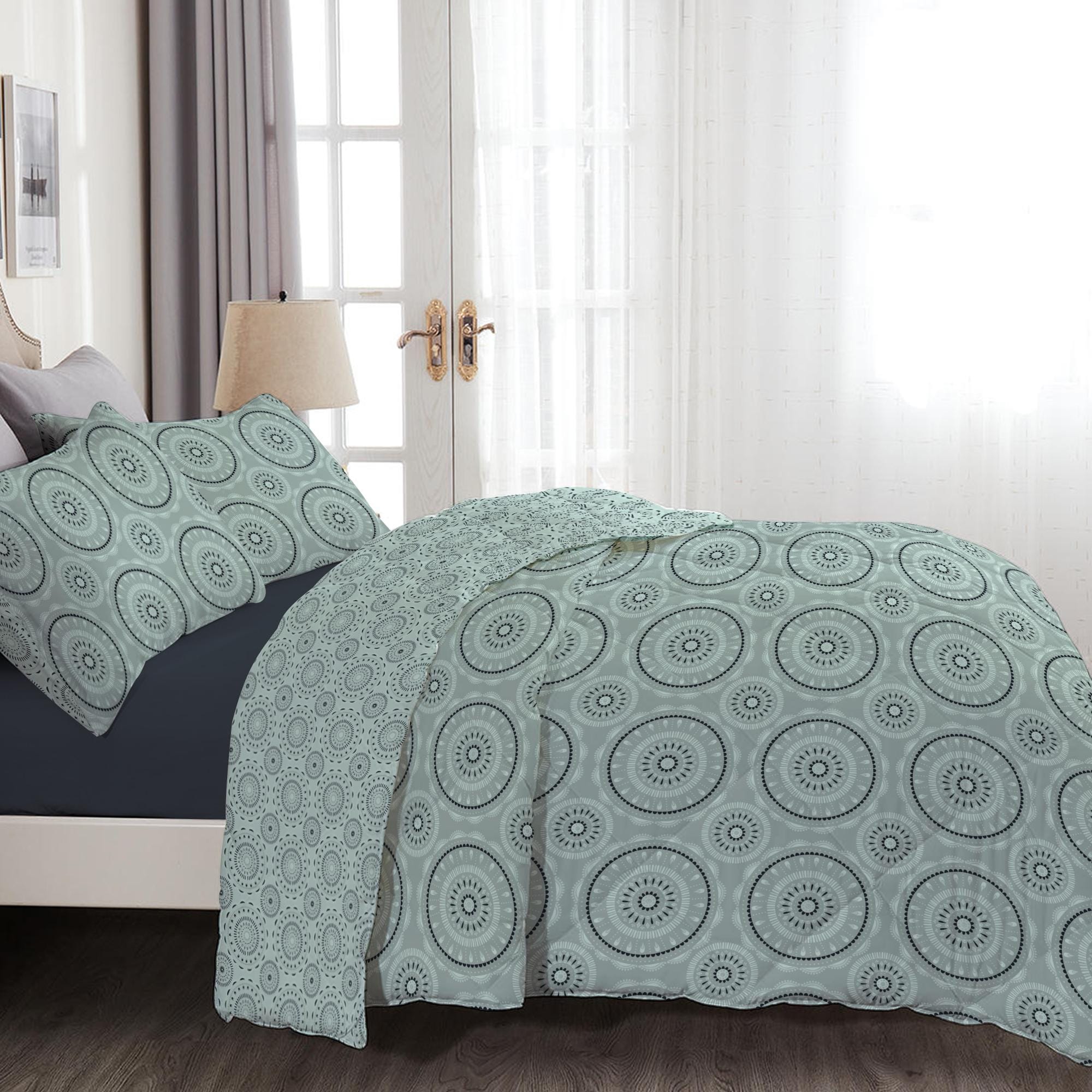 Cotton Home 4-Piece Luxury Cotton Comforter Set Circular Motif