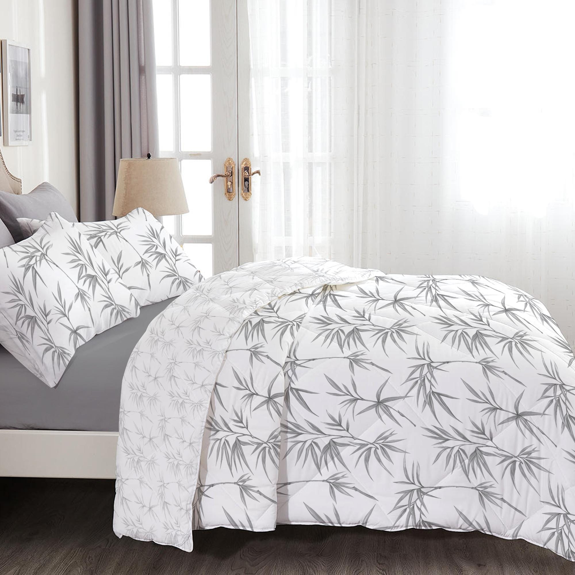 Cotton Home 4-Piece Luxury Cotton Comforter Set Mono Tone Stems