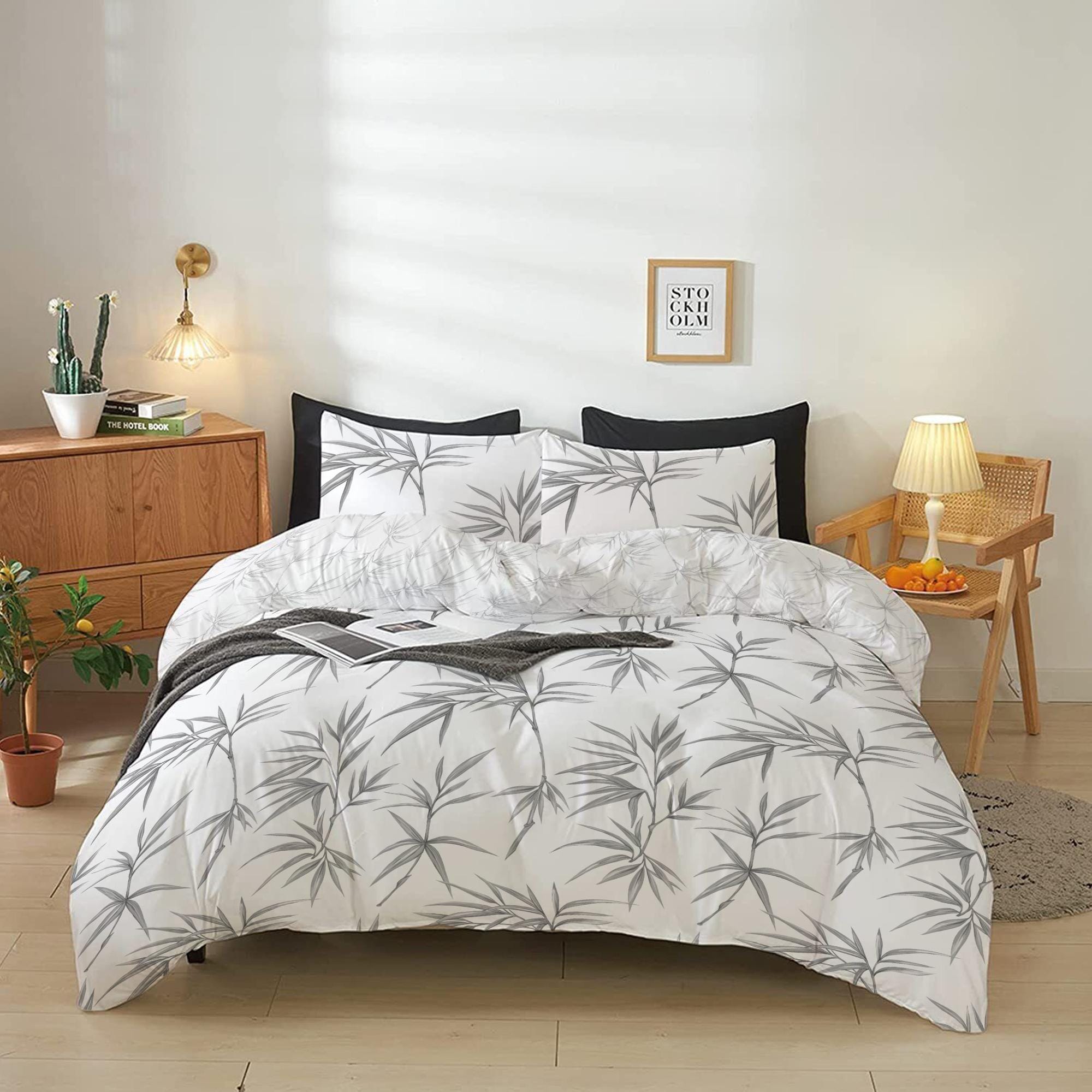 Cotton Home 4-Piece Luxury Cotton Comforter Set Mono Tone Stems