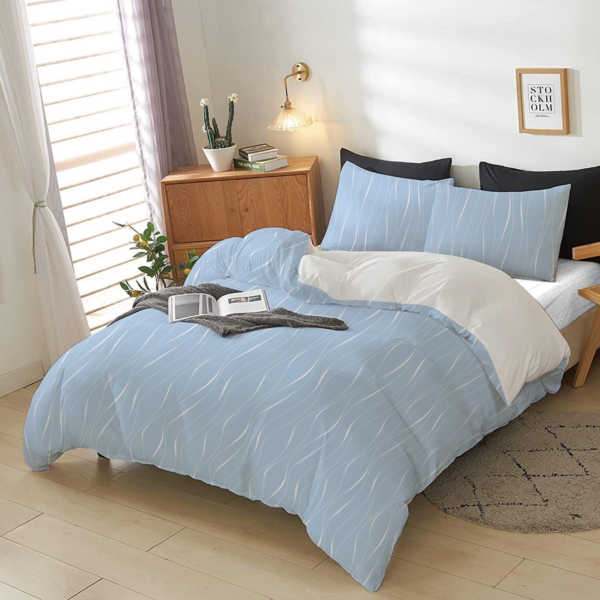 Cotton Home 4-Piece Luxury Cotton Comforter Set Pastel Blue