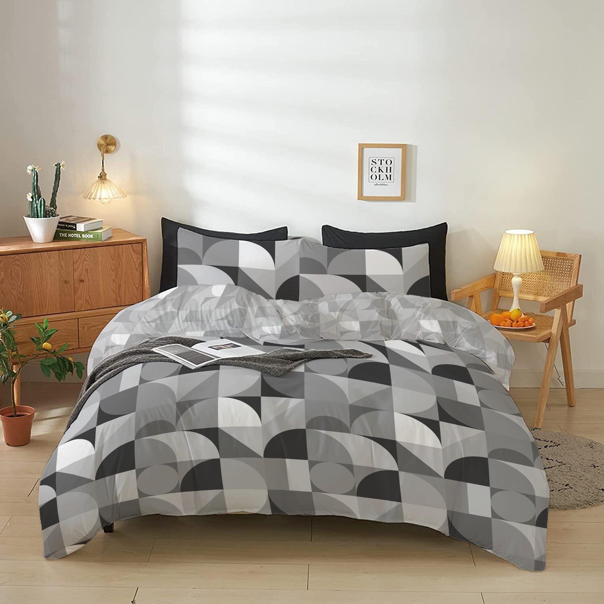 Cotton Home 4-Piece Luxury Cotton Comforter Set Bauhaus Prin Grey