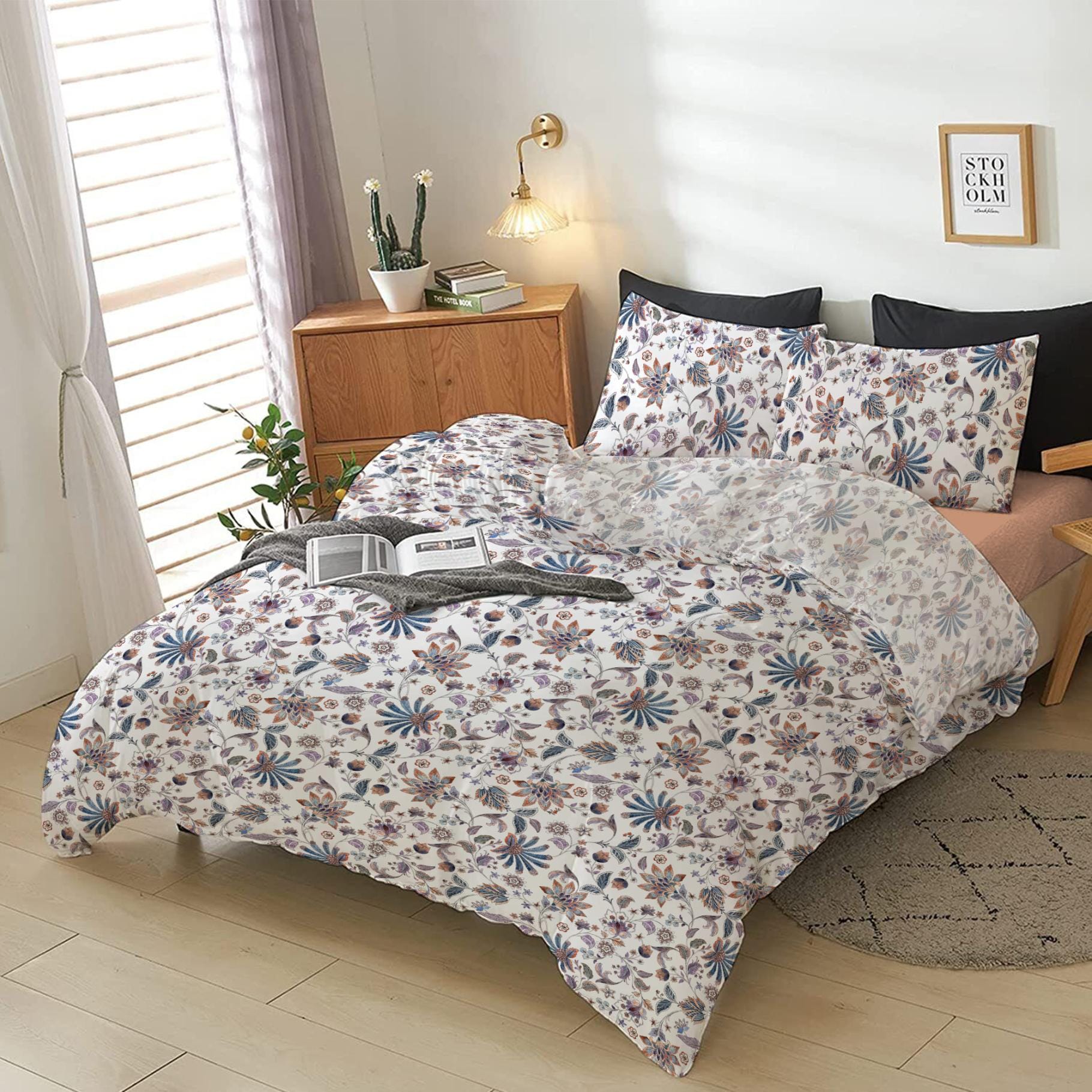 Cotton Home 4-Piece Luxury Cotton Comforter Set Botanical Print