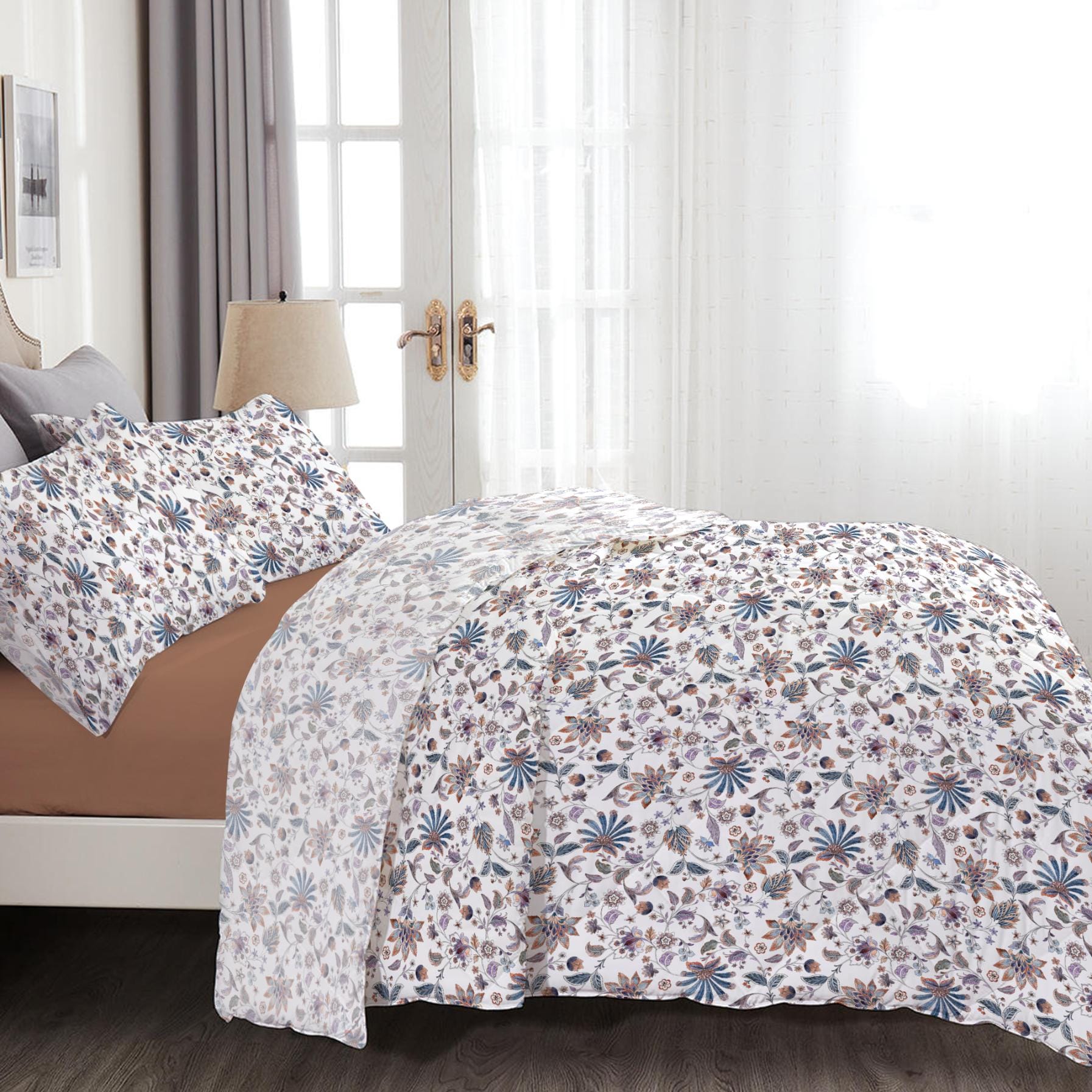 Cotton Home 4-Piece Luxury Cotton Comforter Set Botanical Print