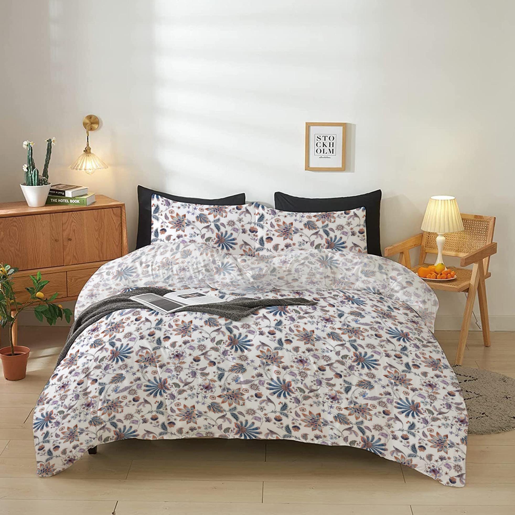 Cotton Home 4-Piece Luxury Cotton Comforter Set Botanical Print