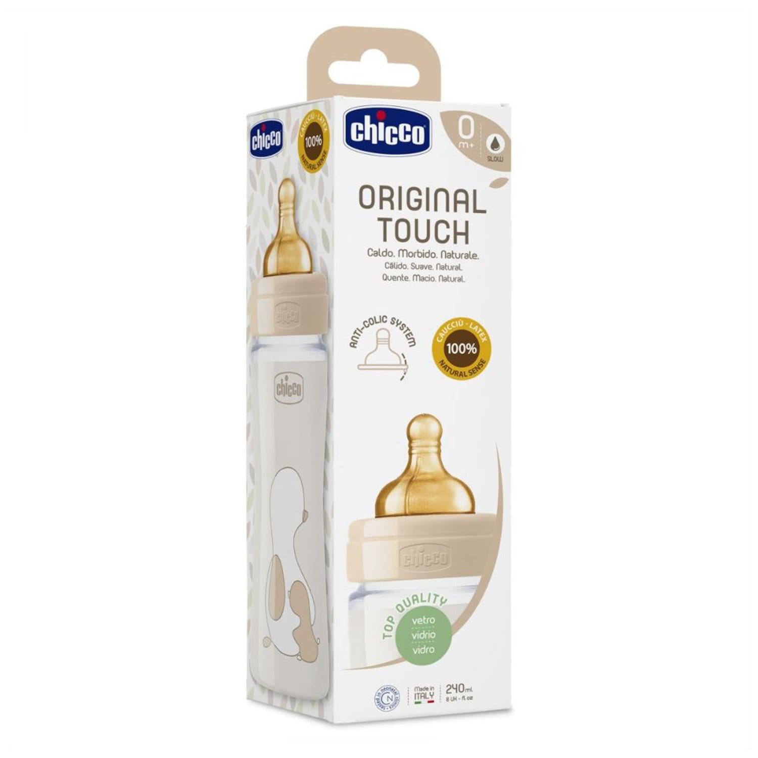 CHICCO ORIGINAL TOUCH GLASS BOTTLE 240ML SLOW FLOW 0M+ LATEX NEUTRAL