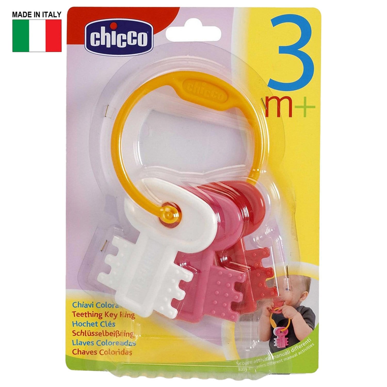 CHICCO TEETHING KEY RING PINK 3M+