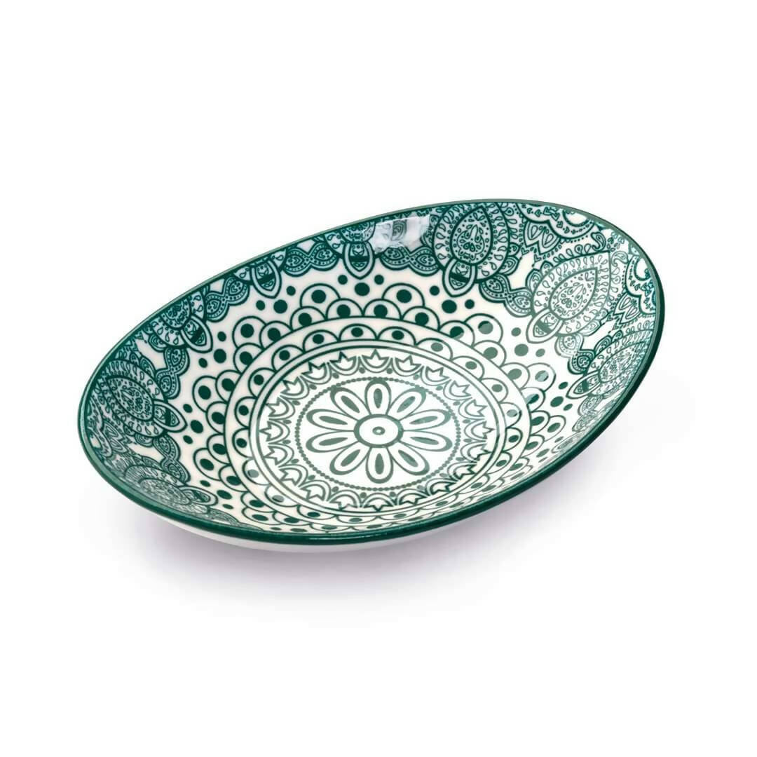 Che Brucia Arabesque Green Porcelain Oval Bowl