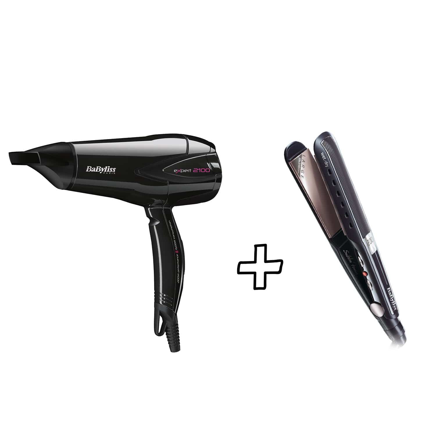 BABYLISS مملس الشعر الرطب والجاف LED لمسة تمهيدية و BABYLISS حزمة مجفف شعر 2100 واط