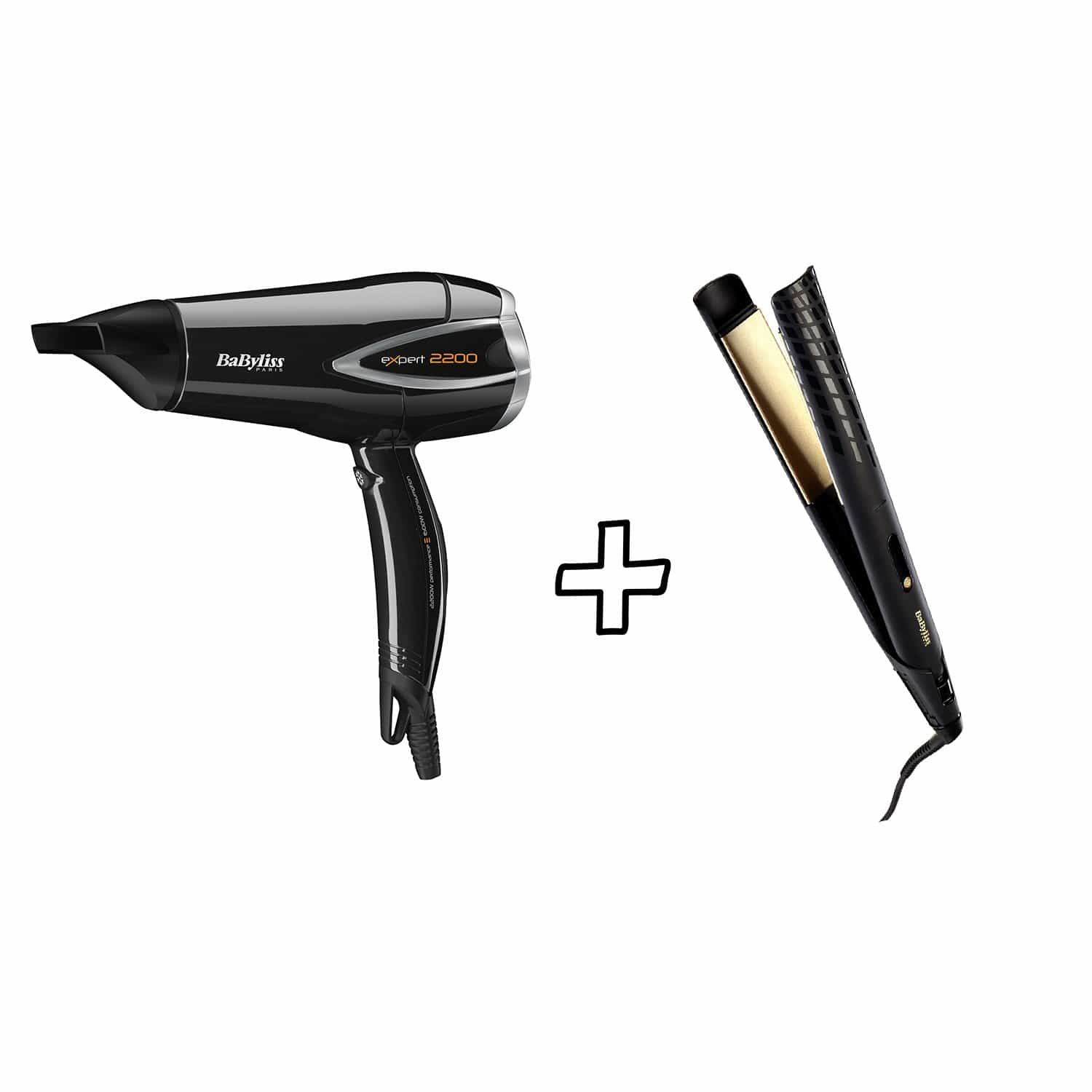 BABYLISS STRAIGHTENER 35MM GOLD 3 TEMP LCD & EXPERT DC DRYER 2200W BUNDLE