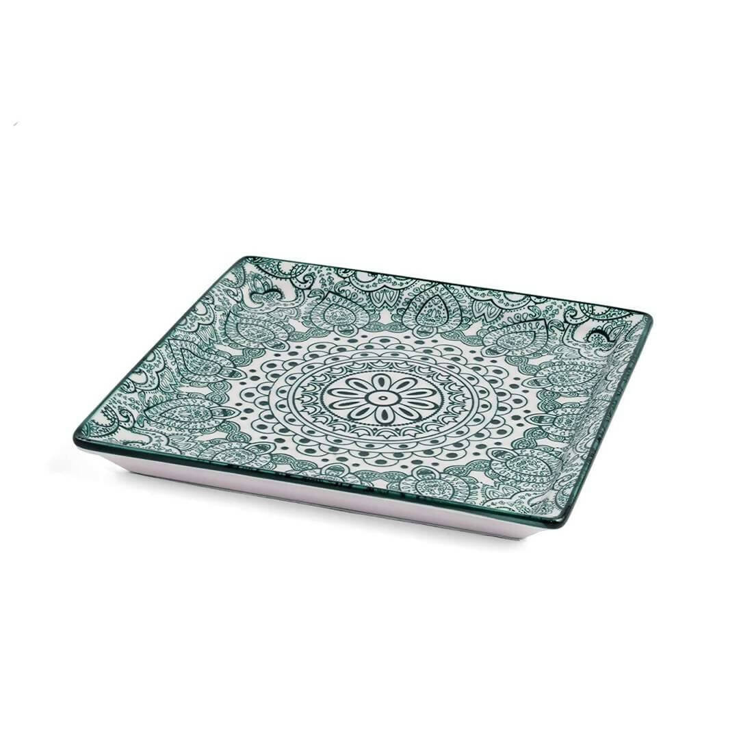 Che Brucia Arabesque Green Porcelain Square Plate