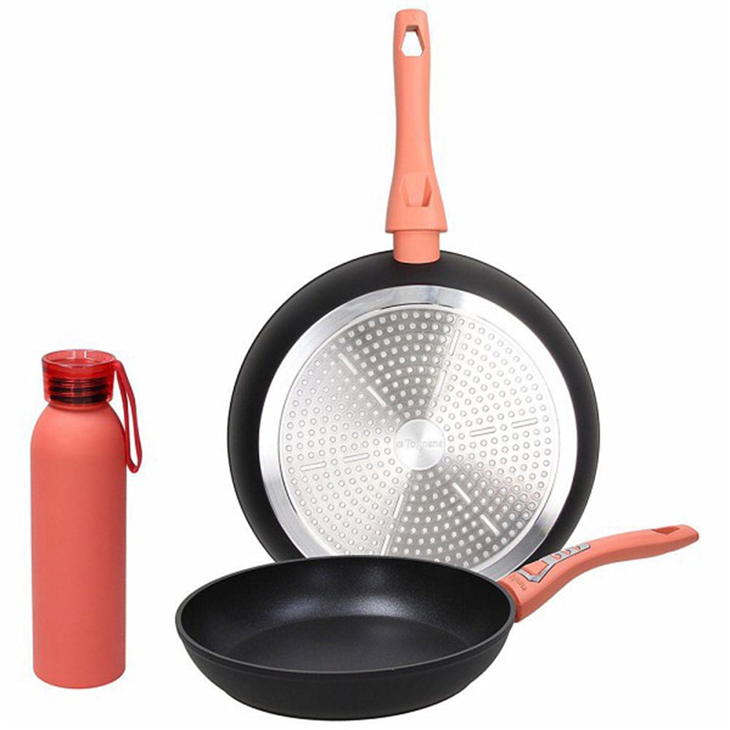 Tognana I Love The Planet Aluminium Bottle With 2 Frying Pans Set, Coral