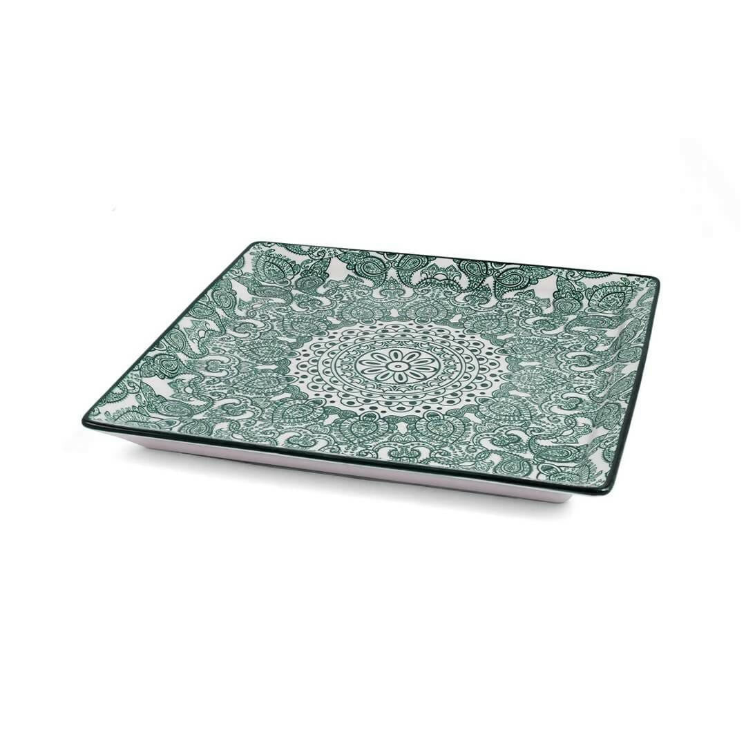 Che Brucia Arabesque Green Porcelain Square Plate