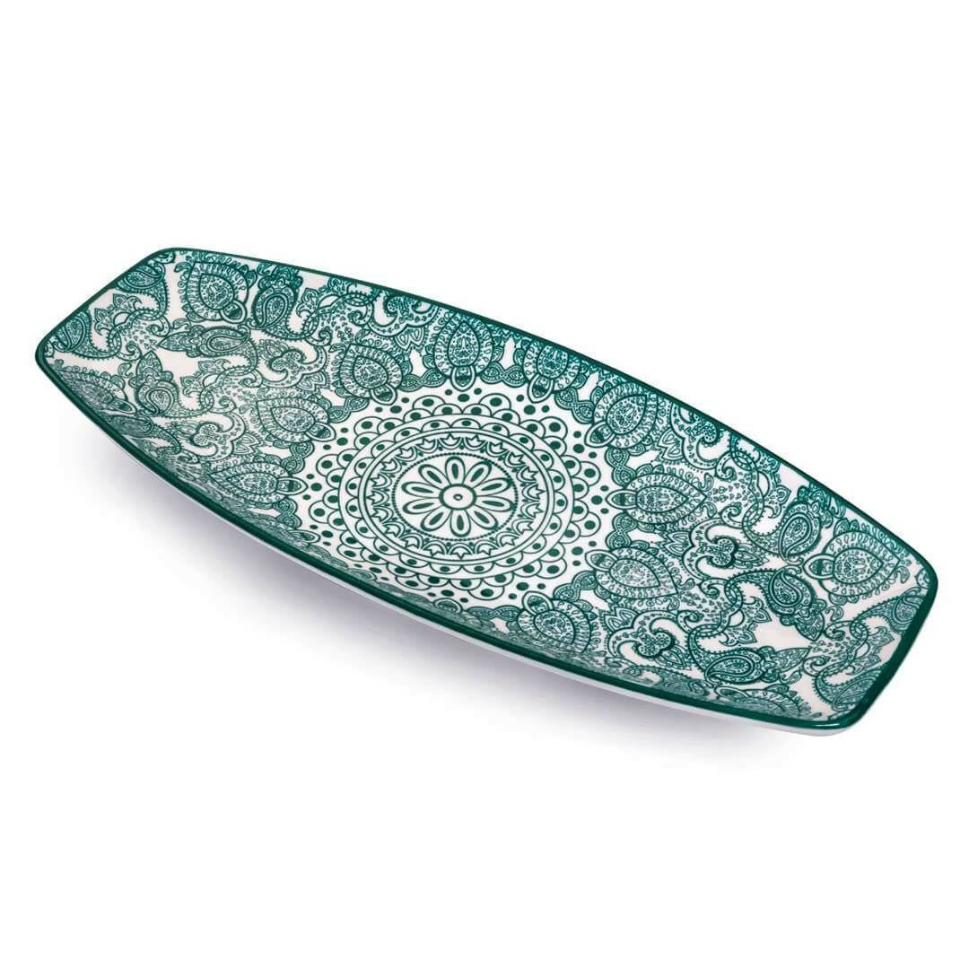 Che Brucia Arabesque Green Porcelain Boat Shape Plate