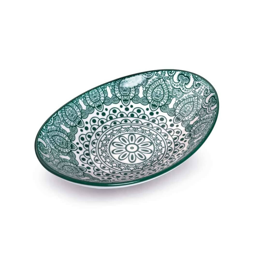 Che Brucia Arabesque Green Porcelain Oval Bowl