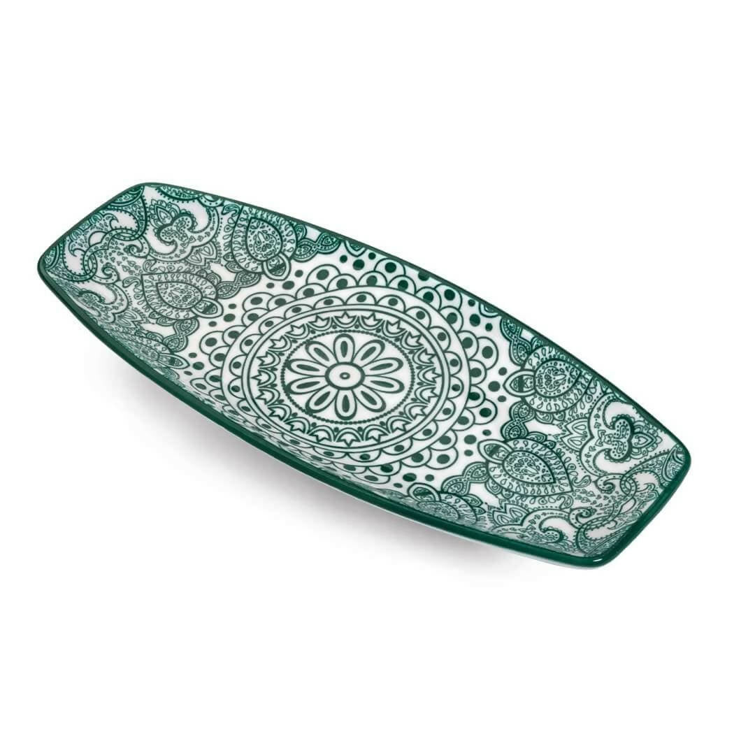 Che Brucia Arabesque Green Porcelain Boat Shape Plate