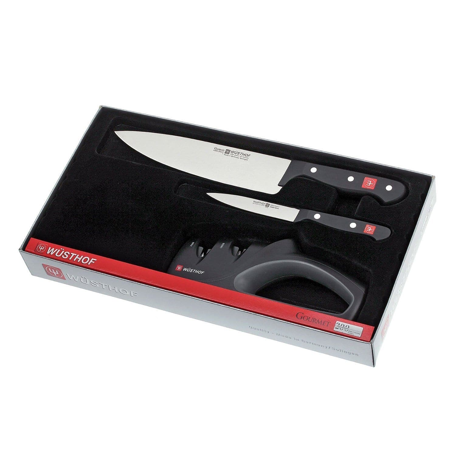 Wusthof Gourmet 2 Piece Knife Set with Knife Sharpener - Black and Silver - 9654-1 - Jashanmal Home