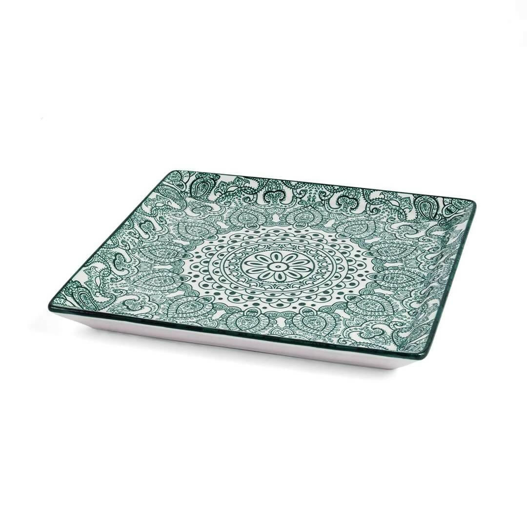 Che Brucia Arabesque Green Porcelain Square Plate